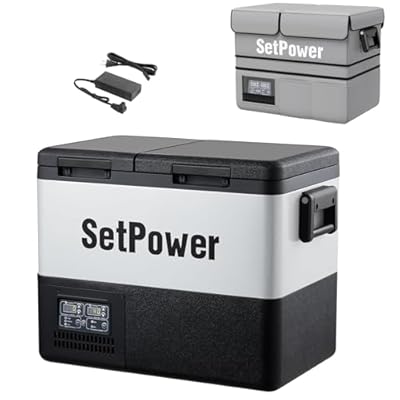 Setpower PT45 Electric Cooler Car Refrigerator with Cover,45L Dual Zone Portable Freezer Fridge,Portable Car Fridge,12 Volt Refrigerator for Car,RV,Truck,Vehicles,Travel and Home Use