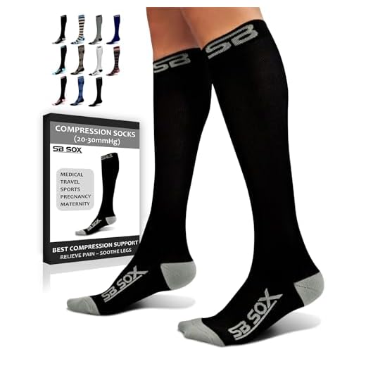 SB SOX Compression Socks (20-30mmHg) for Men & Women - Best Stockings for Running, Medical, Athletic, Edema, Diabetic, Varicose Veins, Travel, Pregnancy, Shin Splints (Black/Gray, Large)