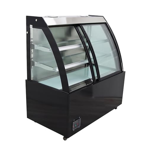 THUXEON 220V Floor-to-ceiling Refrigerated Cake Showcase Cake Display Cabinet 385W Commercial Glass Display Case with LED Light Automatic Defrost Front Sliding Door 365L