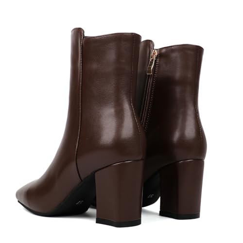 Caradise Womens High Chunky Heeled Boots Zip Up Square Toe Ankle Booties3