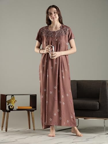 Image of 9shines Label Premium Alpine Maxi Designer Nighty | Floral Print Maxi for Women | Night wear for Women | | Full Length Night Gown for Women | Night Dress for Women Stylish (2467)