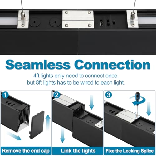 4FT Linkable LED Linear Light, 50/45/40/35/30W Adjustable, 3000K/4000K/5000K Selectable Linear Lighting Fixture, 0-10V Dimmable Architectural Hanging Office Shop Light for Gym Retails, ETL 6Pack by Xbuyee - Image 7