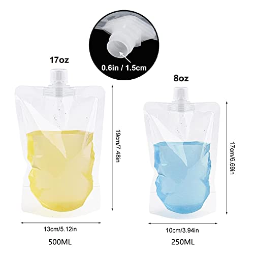 Drink Pouches,8Oz Drinking Flasks Bag With Rotating Nozzle Concealable And Reusable Clear Plastic Juice Bags For Travel Milk Beer Liquor(30Pcs Bags +2 Funnels) #TOP3