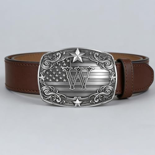 Image of Western Belt Buckle for Men Vintage Cowboy Rodeo Texas Initial Letter ABCDJMR to Z Belt Buckles