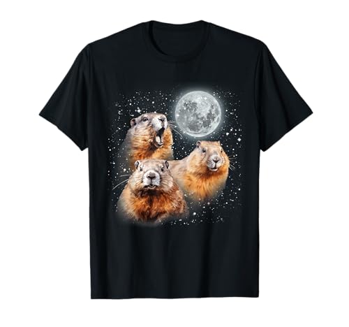 Funny Three Groundhog Moon 3 Groundhog Head Groundhog Day T-Shirt, Small, Black