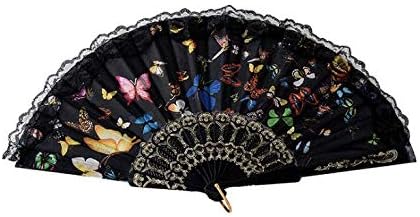 Dusenly Spanish Lace Folding Fan Beautiful Butterfly Hand Held Fans for Party Wedding Costume Decoration (Black)