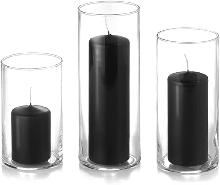 Yummi Set of 36 Slim Pillar Candles and Cylinder Vases