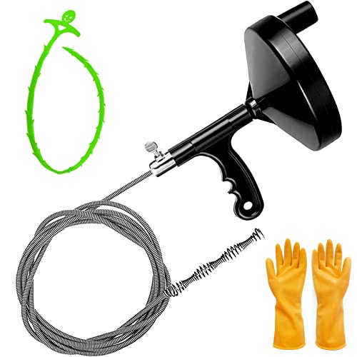 Abflussbohrer, 7.65 m, robuste Sanitärschlangen-Schnecken, Waschbecken, Küche und Dusche - Schlangen-Abflussreiniger-Set kommt mit Handschuhen und Kunststoff-Haarverstopfungs-Werkzeug Cover