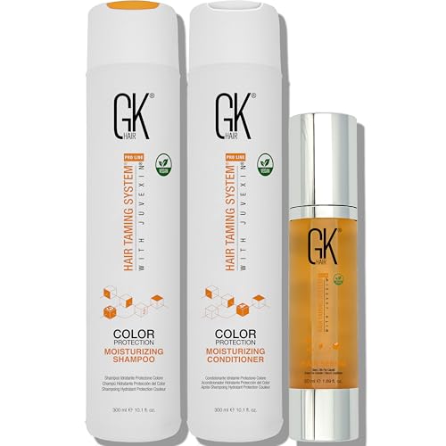 GK HAIR Global Keratin Moisturizing Shampoo and Conditioner Sets (10.1 Fl Oz/300ml) with Anti Frizz Serum Argan Oil (1.69 Fl Oz/50ml) for Dry Damaged Repair- All Hair Types Sulfate Paraben Free Unisex