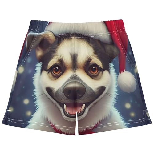 Girls Cute Dog Santa Hat Athletic Lounge Shorts Youth Summer Comfy Printed Pajama Sleepwear, X-Small