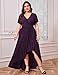 ZOMVA Plus Size 1X-4X Sparkly Glitter Formal Maxi A Line Dress Sparkle Wrap Ruffle Sleeve Prom Dresses Cocktail Evening Gown, Purple, 2X