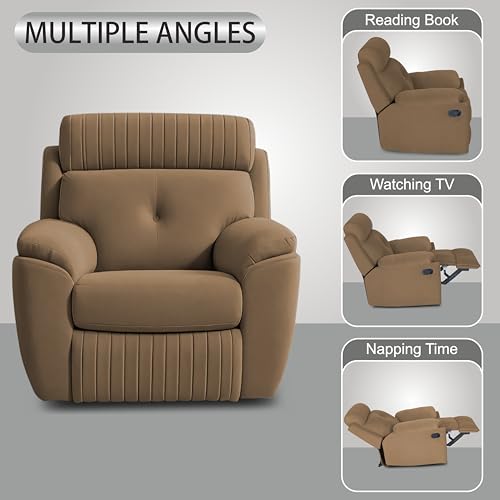 Image of Adorn India Premium Majestic 1 Seater Recliner Manual Sofa Chair | Camel Suede Velvet Fabric | Soft Padded Back Rest & Handrest | Living Room Recliner Chair | 3 Years Warranty