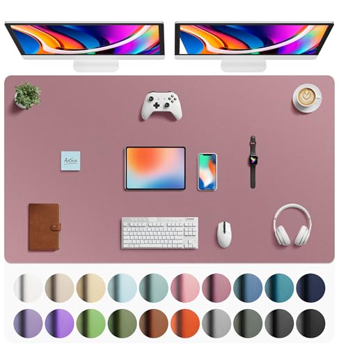 Image of Aothia Faux Leather Desk Mat - Large Mouse Pad, Non-Slip PU Leather Blotter, Waterproof Writing Surface for Office and Home (Dark Pink, 63 inch x 24 inch)