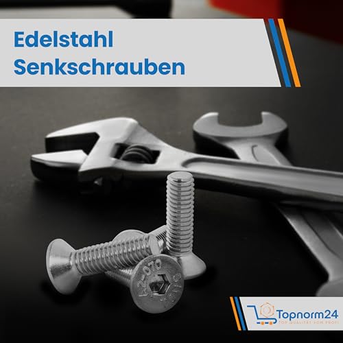 Topnorm24 - Senkschrauben Edelstahl M6x20 mm - 50 Stück mit Innensechskant DIN 7991 V2A A2 VA Schrauben metrisches Vollgewinde für Muttern und Unterlegscheiben (M6x20 (50 Stück))