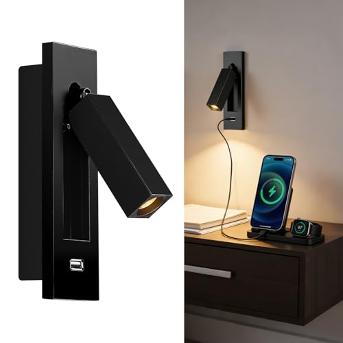 Wall Mounted Reading Light with USB, LED Bedside Reading Light