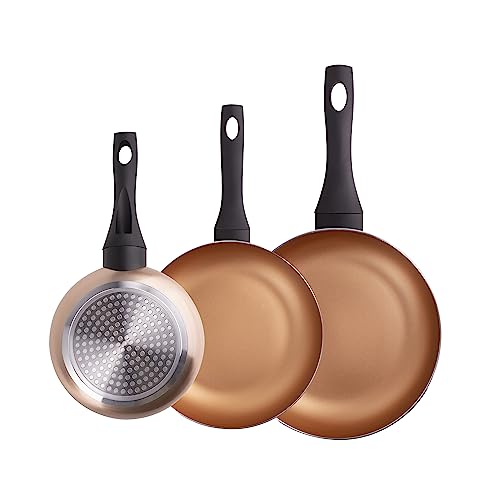 Set 3 sartenes 18, 20 y 24 cms, en aluminio prensado, aptas para inducción, colección Cobre