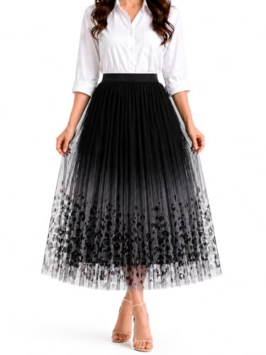 Image of THANYA'S BOUTIQUE Women's Korean Style Midi Skirt | Lightweight Flowy Net Fabric | 33 Inches (Approx) | Pleated Elegant A-Line Flare Skirt | Imported Wear & Casual Outfit for Women & Girls