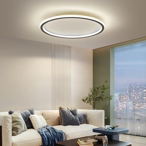 Mikeru Plafoniera LED, diametro 60 cm, rotonda, moderna, 3000 K, luce bianca calda, colore nero, acrilico, per soggiorno, camera da letto, cucina, sala da pranzo, illuminazione a LED a risparmio