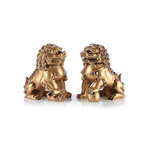 lachineuse - Statuettes Lion Gardiens Impériaux Dorés - 2 Figurines Lions Chinois - 11 x 6,5 x...