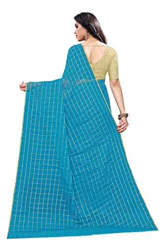 Image of AKHILAM Women's Chanderi Linen Saree with Blouse Piece