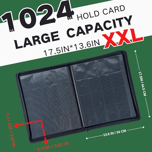 Image of Extra Large 1000+ Pockets Trading Card Binder, 16-Pocket Card Ablum Compatible with MTG,Sports Cards & Other Standard Size Trading Cards (Green)