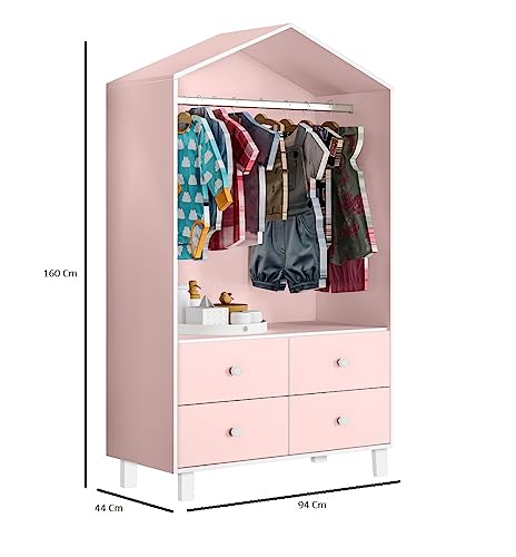 Guarda Roupa Infantil Casinha 4 Gavetas Rosa