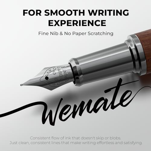 WEMATE Füller aus Holz mit Ergonomischem Griff Feiner Spitze, 20 Tintenpatronen (10 Schwarz und 10 Blau), Tinten Nachfüll Konverter - Journaling, Kalligraphie,Bürogeschenk für Männer (Rot)