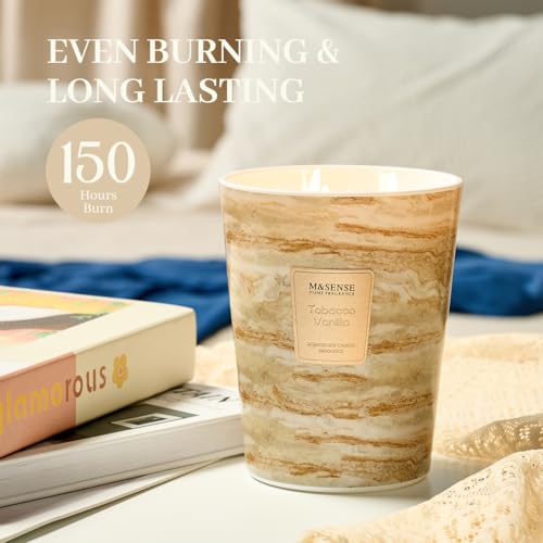 Image of M&SENSE Extra Large Candle 35oz 150H TobaccoVanilla Scented Candle, 3 Wick Highly Scented Jar Candle, XL Candles Gift for Stress Relief, Meditation, Yoga