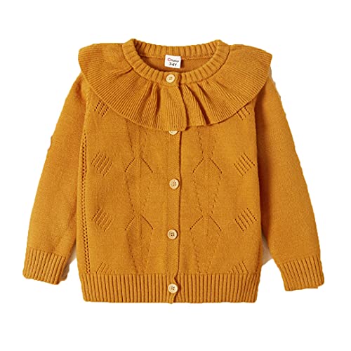Toddler Girl Flounce Collar Button Design Yellow Knit Sweater