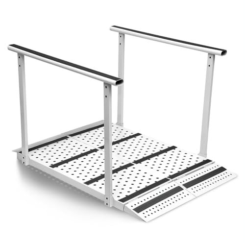 Upgraded Folding Ramp with Handrails, Portable Wheelchair Ramp with Handrail and Adjustable Flap, Heavy Duty Handicap Ramp with Handrails, 600 lbs Capacity, Carbon Steel Frame, 45.2" L x 31.5" W