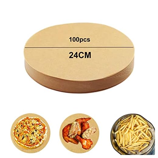 ITSDAWN 100 Piezas Hot Air Fryer Papel pergamino Papel de horno sin blanquear Revestimiento antiadherente para hornear galletas, pan, carne, pizza, horno tostador(100pcs Ø24cm)