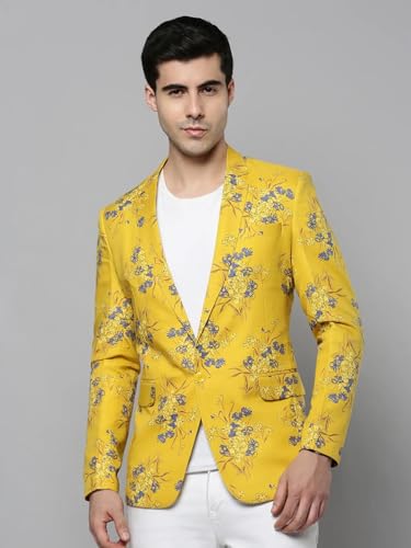 Image of SHOWOFFFF Men Printed Front-Open Casual Blazer | Notched Lapel Full Sleeves Cotton Blazer for Mens | Slim Fit Regular Length Blazer for Men's