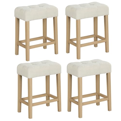 Image of GIANTEX Sherpa Bar Stools Set of 4, 24 inch Counter Height Kitchen Bar Chairs