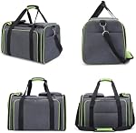 Sac de transport extensible pour animaux de compagnie, gris avec grille verte, compartiments multiples, ventilation par mesh, 48x30x31cm, 1.6kg