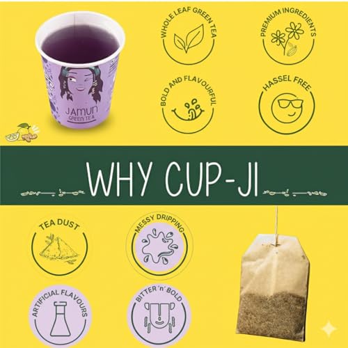 Image of Cup-ji Ready to Sip Jamun Green Tea | Fruity,Non Bitter Tasty & Whole Leaf Green Tea | Desi Kala Khatta | 10 Cups with Each Cup Size 210 ml