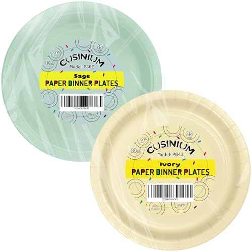 CUSINIUM [25-pcs] 9-Inch Ivory Dinner Paper Plates + [25-pcs] 9-Inch Sage Green Dinner Paper Plates Bundle - Thumbnail 5