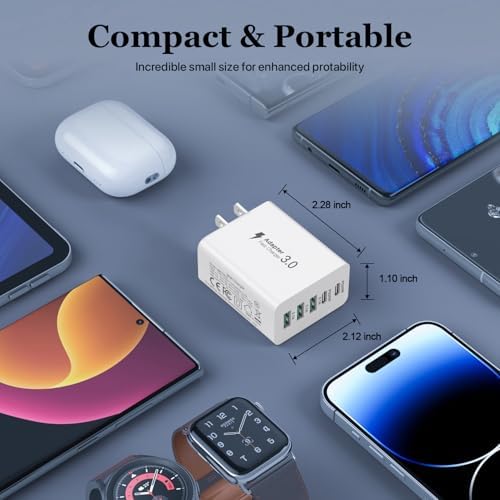 USB C Charger Block, 50W 5-Port Charging Block, 5-in-1 USB Wall Charger 20W Type C & 3.1A USBA, Multiport Phone Charging Adapter Plug for iPhone 17/16/15/14/13/12/11 Pro Max/iPad/Galaxy S25/S24/S23 - 5