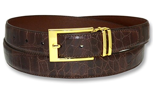 Croc Pattern CHOCOLATE BROWN Crocodile Bonded Leather Men's Belt Gold-Tone 36