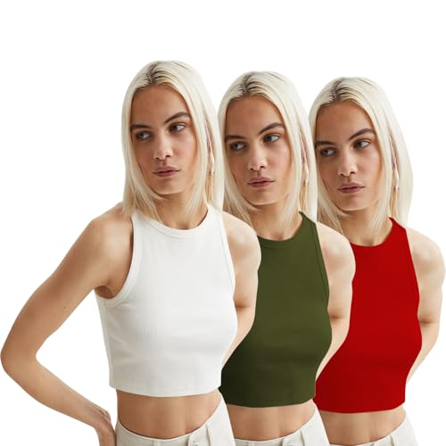 Image of KERI PERRY Tops for Women Crop Top for Women's Tank Activewear Tee Sports Western Casual Cotton Camisole Pack of 3 Combo