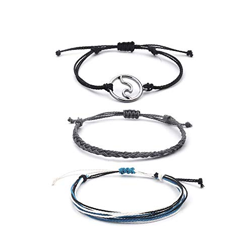 SUNSH 3PCS Wave Ankle Bracelets for Women Teens Girls Kids Small Ankle Waterproof Handmade Surfer Beach Boho Woven Friendship Anklet Bracelet String Adjustable