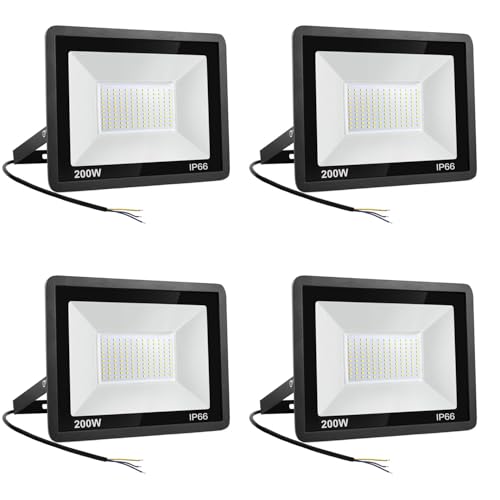 Niserelesa 4PCS-Focos LED Exterior 200W, IP66 Impermeable Foco Proyector LED, Blanco Frío 6500K 20000 Lumen Floodlight para Casa, Garaje, Patio, Terraza, Campo