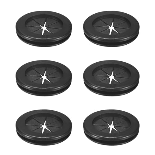 M METERXITY 6-Pack Rubber Grommets for Wiring 50mm Desk Grommet Double-Sided Flexible Cable Cord Grommet Desk Hole Cover for Cables/Wires Through Protection [Black, Petal-Shaped]