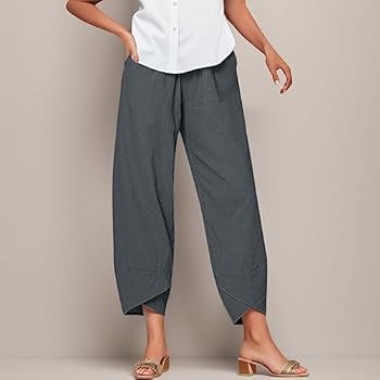 Linnen broek dames linnen 7/8 zomerbroek losse comfortabele linnen stoffen broek linnen vrouwen broek stretch slip broek zomer broek rechte pijpen boho strandbroek met elastiek, 04-d - donkergrijs, M