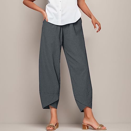 Generic Linen Pants Women Petite Linen Pants Women Casual Cotton Linen Wide Leg Cropped Trousers Summer Print Lounge Palazzo Pant with Pockets Boot Cut Pajamas Black Denim Classy for Church2