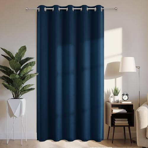 Joydeco Blackout Patio Sliding Door Curtains 84 Inches Long, Grommet Privacy Room Divider Curtains, Extra Wide Thermal Blackout Drapes for Bedroom Living Room (Navy Blue, 70Wx84L, 1 Panel) N