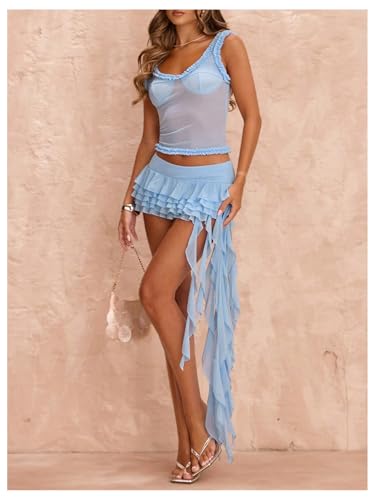 Floerns Women's Y2k Mini Skirts Low Waist Tiered Layered Ruffle Trim Going Out Skirts4