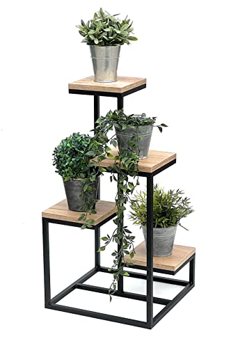 DanDiBo Blumentreppe Metall Schwarz Holz 75 cm Pflanzentreppe Blumenständer 96355 Blumensäule Modern Pflanzenständer Blumenhocker