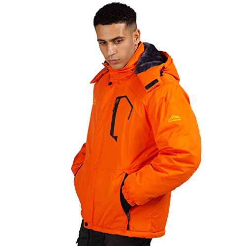 Corbuyit Mens Waterproof Snow Ski Jacket - Mens Skiing Jackets With Hood - Big And Tall Ski Fashion Light Winter Coat For Men Orange Xl #TOP2