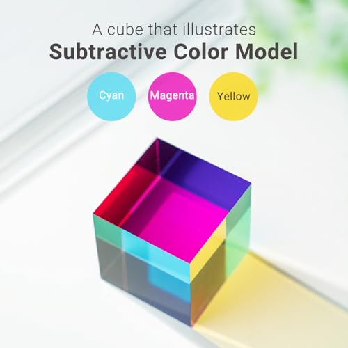 iKeelo Color Cube (50mm) mit Ständer - Cyan, Meganta und Gelb, Acryl Farbwürfel Prisma Physikspielzeug für Haus oder Büro Dekoration