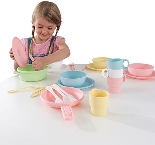 KidKraft 27-Piece Pastel Cookware Set, Plastic Dishes and Utensils for Play Kitchens, Gift for Ages 18 mo+